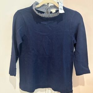 Crewcuts Navy Blue Kids Light Sweater with Checkered Collar, Girls 14 NWT